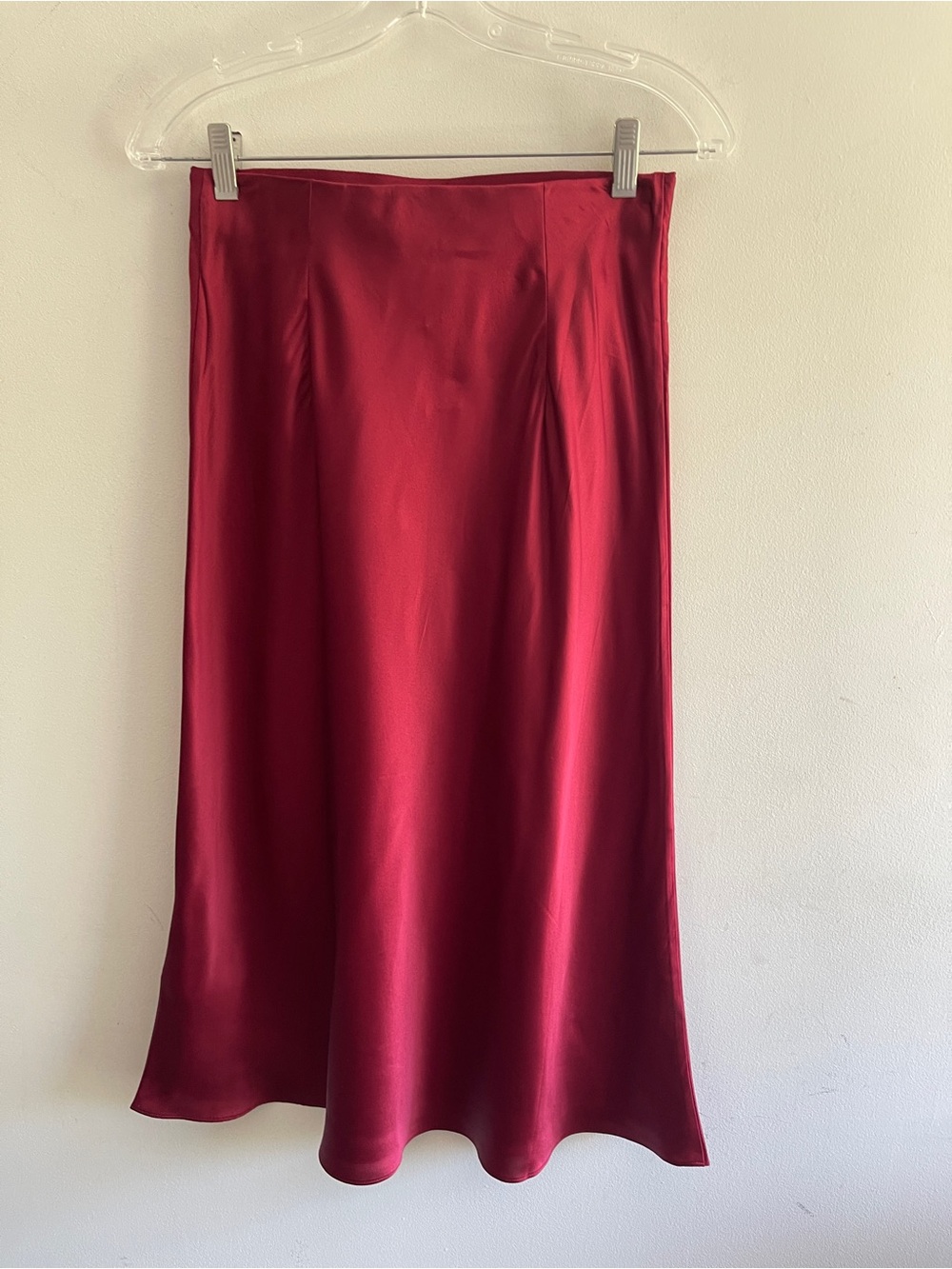 Quince Burgundy Satin Washable Silk Midi Skirt - Picture 3 of 10